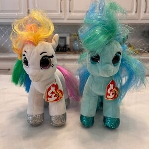 Ty Beanie Boos Ponies Plush Set Starr Topaz‎ Rainbow Hair Glitter Hooves